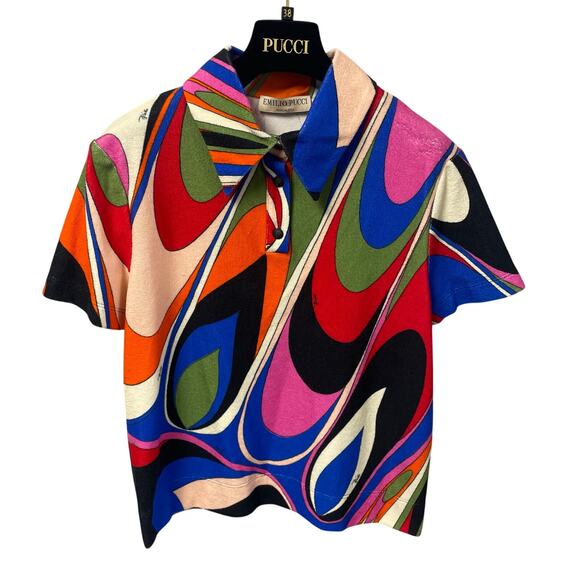 NWD Emilio Pucci Multicolor Short Sleeve Terry Cloth Polo Shirt IT 38 / US 2 - Picture 1 of 8